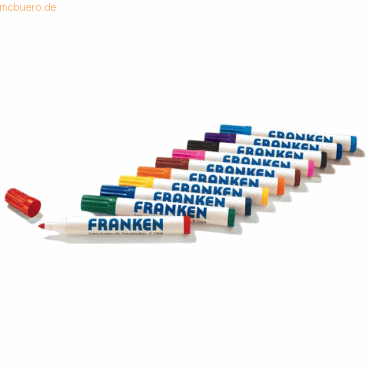 4016946019019 - FRANKEN Weisswandtafel-Marker Rundsp Strichst ca 2-6mm Pigmenttinte trocken abwischb farbsort schwarz rot blau gruen 10Stueck (Z1901)