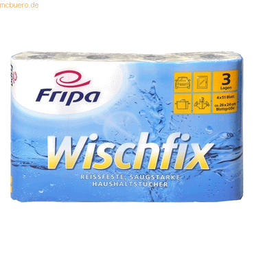 4000883005761 - Wischfix Küchenrolle 3-lagig 100% Zellstoff mit Saugprägung 26 x 24 cm 1 Packung = 4 Rollen à 51 Blatt