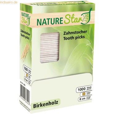 4015544388206 - NATURESTAR Zahnstocher in Spenderbox Stabiler Stocher in praktischer Spenderbox geschmacksneutral 1 Box = 1000 Stück Birkenholz