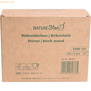 4015544717785 - 10 x Rührstäbchen Bio 155mm Holz FSC VE=1000 Stück