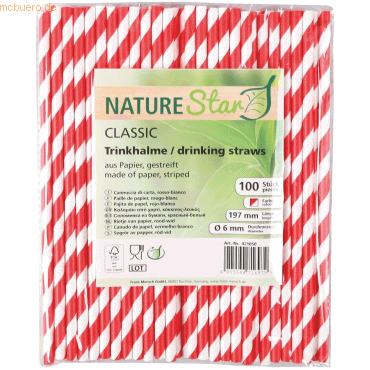 4015544716979 - NATURESTAR Strohhalm aus Papier CLASSIC rot-weiß Trinkhalm für Cocktails Drinks Limonaden und Erfrischungsgetränke 1 Packung = 100 Stück rot-weiß