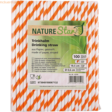 4015544713497 - NATURESTAR Papierstrohhalme gestreift Trinkhalme geeignet für Cocktails und Drinks 1 Packung = 100 Stück orange-weiß