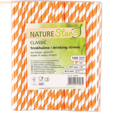 4015544717075 - 30 x Papiertrinkhalme Bio Classic 6x197mm gestreift orange 