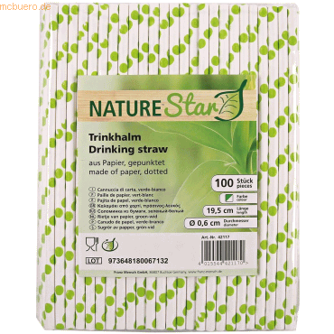 4015544421170 - NATURE Star Papier-Trinkhalm 197 mm grün weiß gepunktet