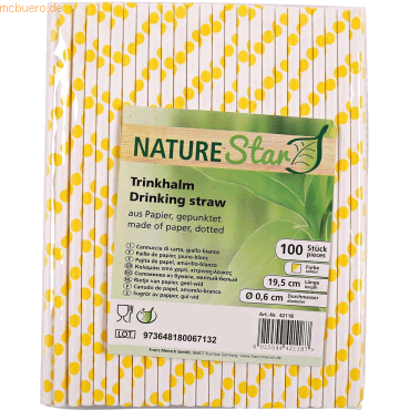 4015544421187 - NATURESTAR Classic Papier-Trinkhalme gepunktet 197 cm 100% biologisch abbaubare ungebleichte Strohhalme aus Papier 1 Packung = 100 Stück gelb-weiß