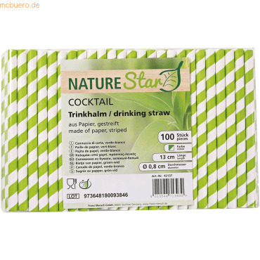 4015544713930 - NATURESTAR Classic Papier-Trinkhalme gestreift 13 cm 100% biologisch abbaubare ungebleichte Strohhalme aus Papier 1 Packung = 100 Stück grün-weiß