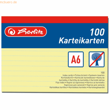 6 x Herlitz Karteikarten A6 liniert gelb VE=100 Stück