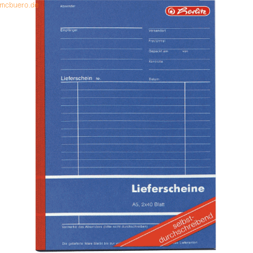 Herlitz Formularbuch Lieferscheinblock A5 VE=2x40 Blatt