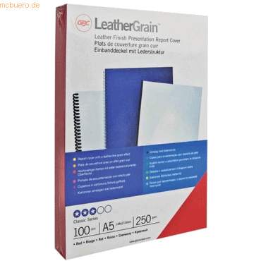 5019577210878 - Deckblatt LeatherGrain A4 Karton VE=25 Stück rot