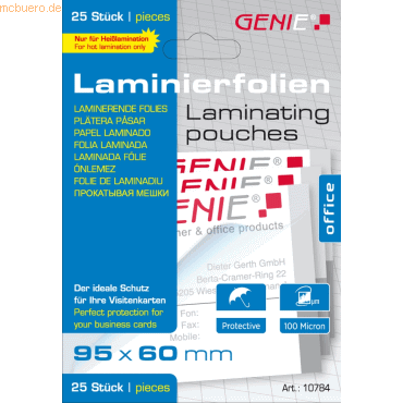 4015468107846 - Laminiertaschen Visitenkartengröße 95x60mm 100mic VE=25 Stück