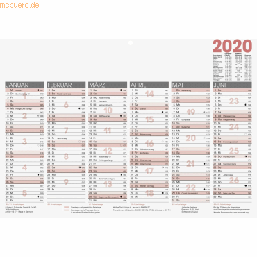 4003273161788 - Tafelkalender 297x21cm 6 Monate 1 Seite Kalendarium 2020