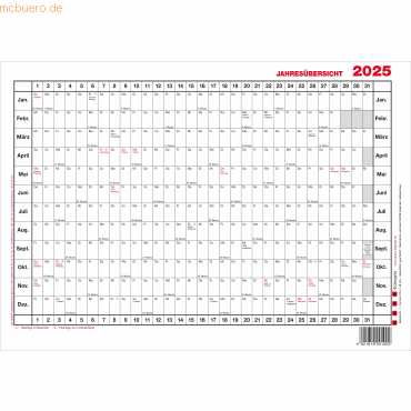 4021819201002 - Plakatkalender 1 12 Monate   1 Seite 21x148cm (A5 quer) 2025 4021819201002 Güss