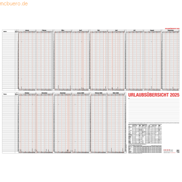 4021819012806 - Urlaubsplaner 12-80 15 Monate   1 Seite 120x84cm 2023 für 60 Mitarbeiter 2025 4021819012806 Güss