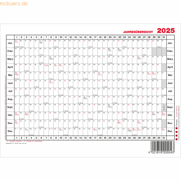 Güss Tafelkalender 1 Jahr/1 Seite A6 Kalendarium 2025