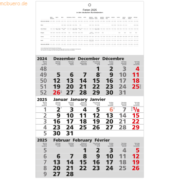 Güss 3-Monatskalender 30x52cm Kalendarium 2025