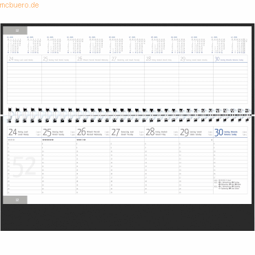 4021819587700 - Schreibtischquerkalender 1 Woche auf 2 Seiten schwarz Kalendarium