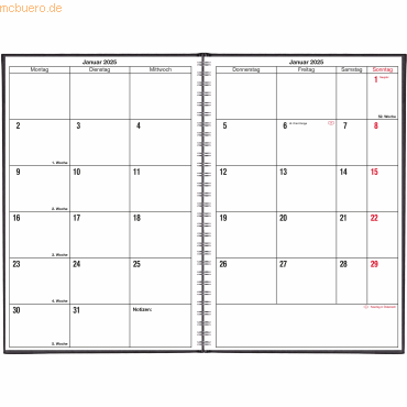 4021819238008 - Monatsübersicht A5 1 Monat 2 Seiten Wire-O-Bindung schwarz 2023
