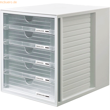 Han Schubladenbox Systembox A4 5 Fächer geschlossen lichtgrau/transluz