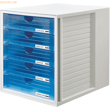 Han Schubladenbox Systembox A4 5 Fächer geschlossen lichtgrau/transluz