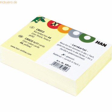 10 x Han Karteikarten für Croco A8 gelb liniert VE=100 Stück
