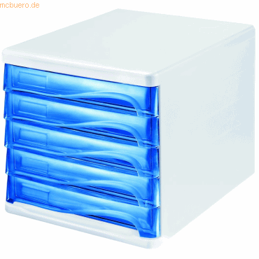 Helit Schubladenbox 5 Schübe blau transluzent/lichtgrau