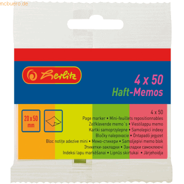 4008110225814 - 10 x Haft-Memos 20x50mm 4x50 Blatt Neonfarben