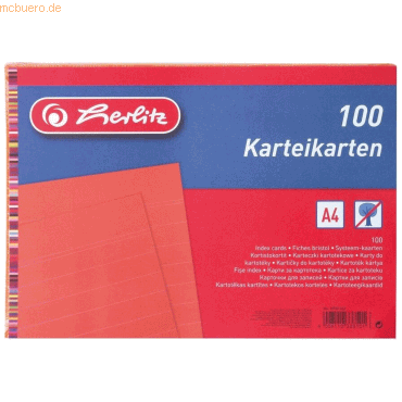 4 x Herlitz Karteikarten A5 liniert orange VE=100 Stück