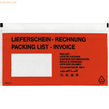 4008110461908 - 1000 x Dokumententasche DINlang haftklebend rot schwarz mit Au