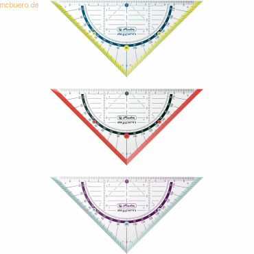 9 x Herlitz Geometrie-Dreieck my.pen 16cm Kunststoff farbig sortiert