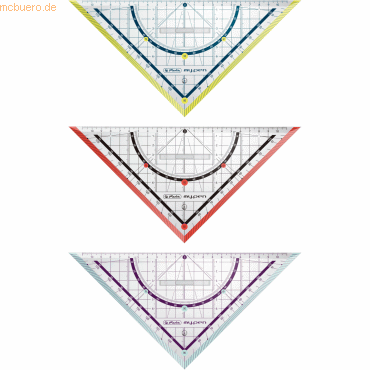 6 x Herlitz Geometrie-Dreieck my.pen 25cm Kunststoff mit Griff farbig