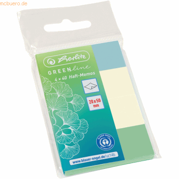 Herlitz Haft-Memos Greenline 20x50mm 4x40 Blatt farbig sortiert