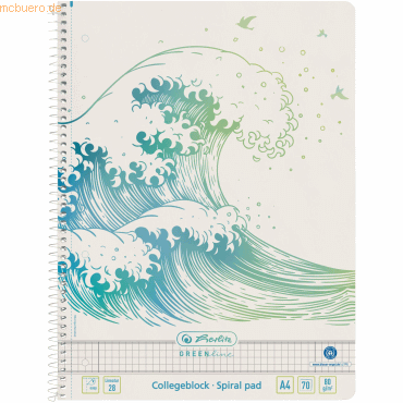 4008110259437 - herlitz GREENline Notizbuch DIN A4 Kariert Spiralbindung Seitlich gebunden Pappe Hardback Grün Perforiert 140 Seiten