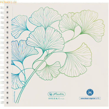 Herlitz Spiralblock 14,8x14,8cm Greenline 100 Blatt punktiert Ginkgo