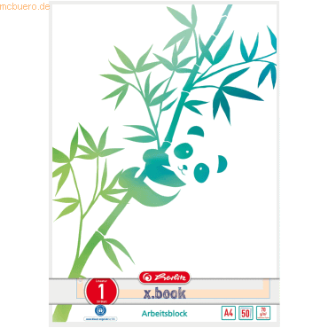 Herlitz Arbeitsblock A4 Greenline 50 Blatt Lineatur 1 Motiv Panda