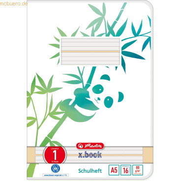 Herlitz Schulheft Greenline A5 16 Blatt Lineatur (01) Motiv Panda