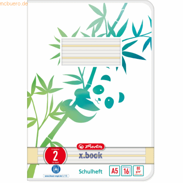 Herlitz Schulheft Greenline A5 16 Blatt Lineatur (02) Motiv Panda