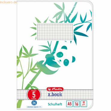 Herlitz Schulheft Greenline A5 16 Blatt Lineatur (05) Motiv Panda