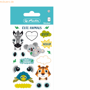 4008110298474 - 10 x Sticker-Etikett Folie Cute Animals 1 Blatt