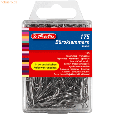 4008118760805 - Büroklammer Brief- Aktenklammer 26 mm 175 Stück spitze Form Schreibwaren - Herlitz