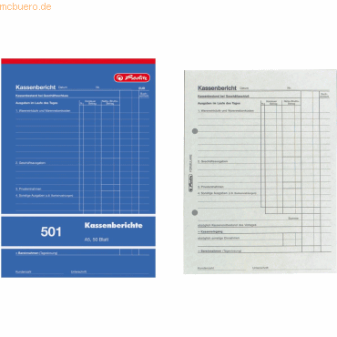 10 x Herlitz Kassenberichts-Block A5 501 50 Blatt