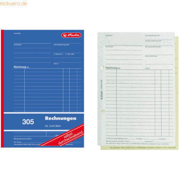 Herlitz Formularbuch Rechnung A5 305 2x40 Blatt selbstdurchschreibend