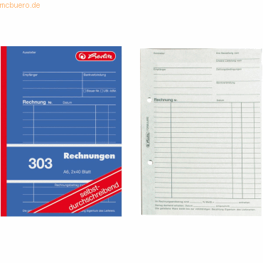 4008110888552 - 5 x Formularbuch Rechnung A6 303 2x40 Blatt selbstdurchschreib