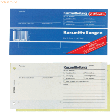 5 x Herlitz Formularbuch Kurzmitteilung 21x10,5cm 2x40 Blatt selbstdur