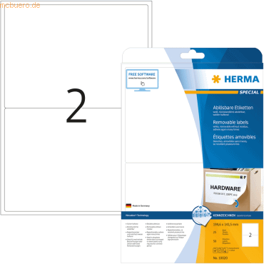 HERMA Etiketten weiß Movables/ablösbar 199,6x143,5mm Special A4 VE=50S