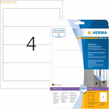 HERMA Ordneretiketten Movables/ablösbar 192x61mm Special A4 VE=100 wei