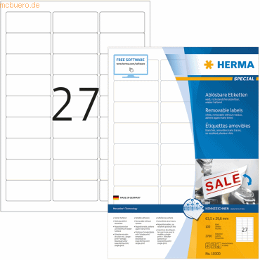 HERMA Etiketten weiß Movables/ablösbar 63,5x29,6mm Special A4 VE=2700