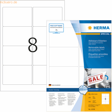 HERMA Etiketten weiß Movables/ablösbar 96x63,5mm Special A4 VE=800 Stü