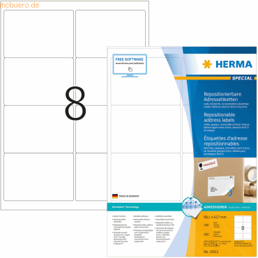 HERMA Etiketten weiß Movables/ablösbar 99,1x67,7mm Special A4 VE=800 S