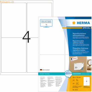 HERMA Etiketten weiß Movables/ablösbar 99,1x139mm Special A4 VE=400 St