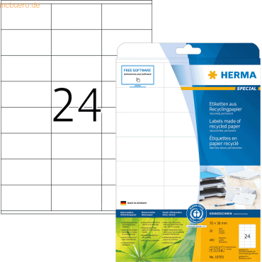 4008705107037 - HERMA Etiketten Recyclingpapier A4 70x36mm weiß VE=20 Blatt 480 Stück